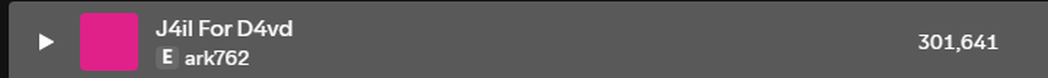 Spotify listing for J4il For D4vd by ark762 showing 301,641 streams